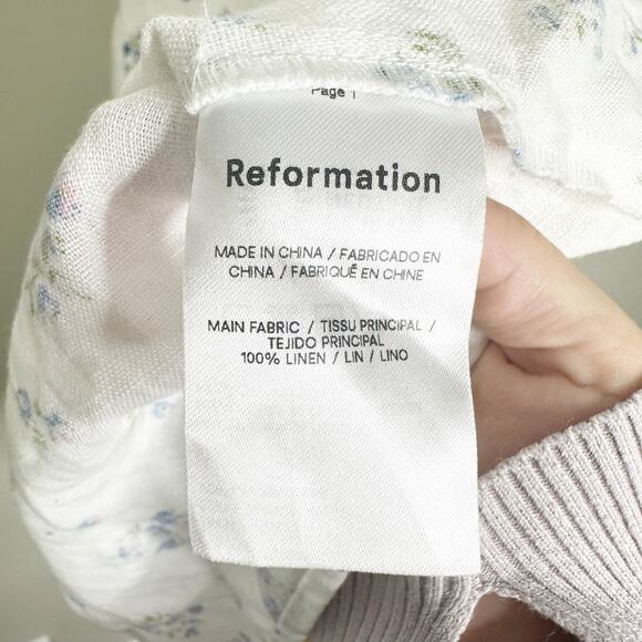 Reformation Womens Emilia Mini Dress Off The Shoulder Floral Linen White Size 4 - Picture 7 of 9